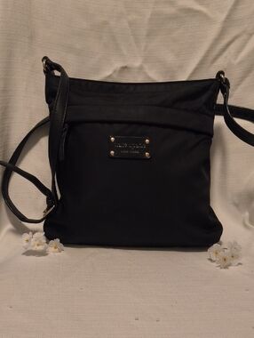 Kate Spade Black Nylon Crossbody with Gold Plaque